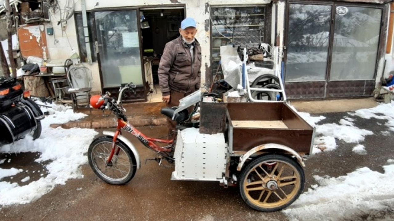 Bolulu motor ustası üç tekerlekli bisiklete motor taktı