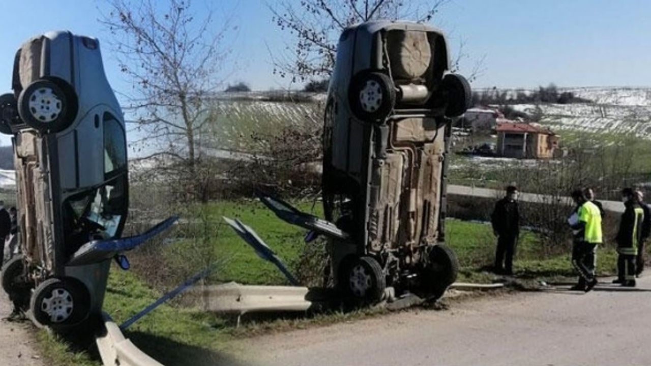 Kocaeli'nde, gerçekleşen kaza görenleri şaşırttı! Otomobil dik şekilde kaldı...