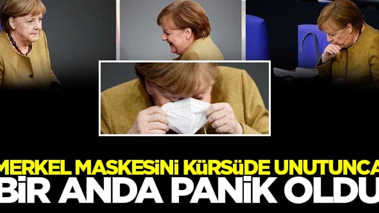 Merkel maskesini kürsüde unutunca bir anda panik oldu