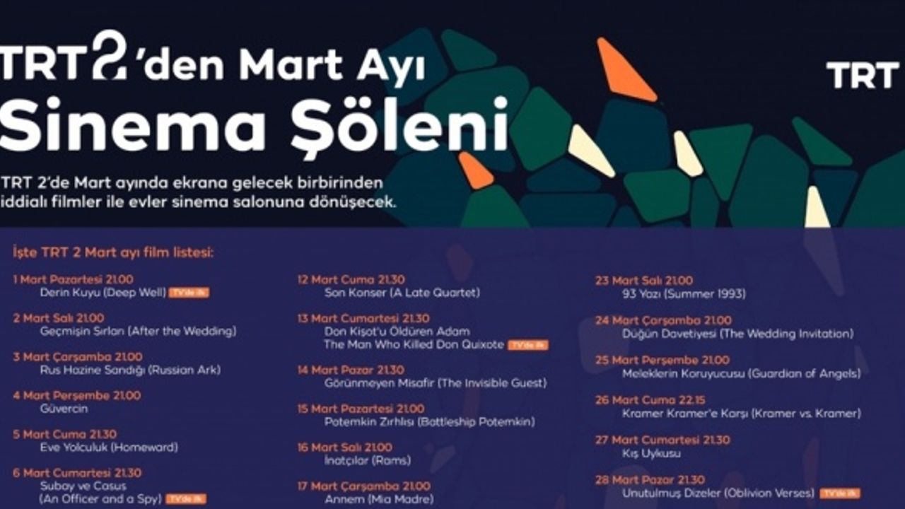 TRT 2 mart ayında her akşam farklı bir filmi ekrana getirecek
