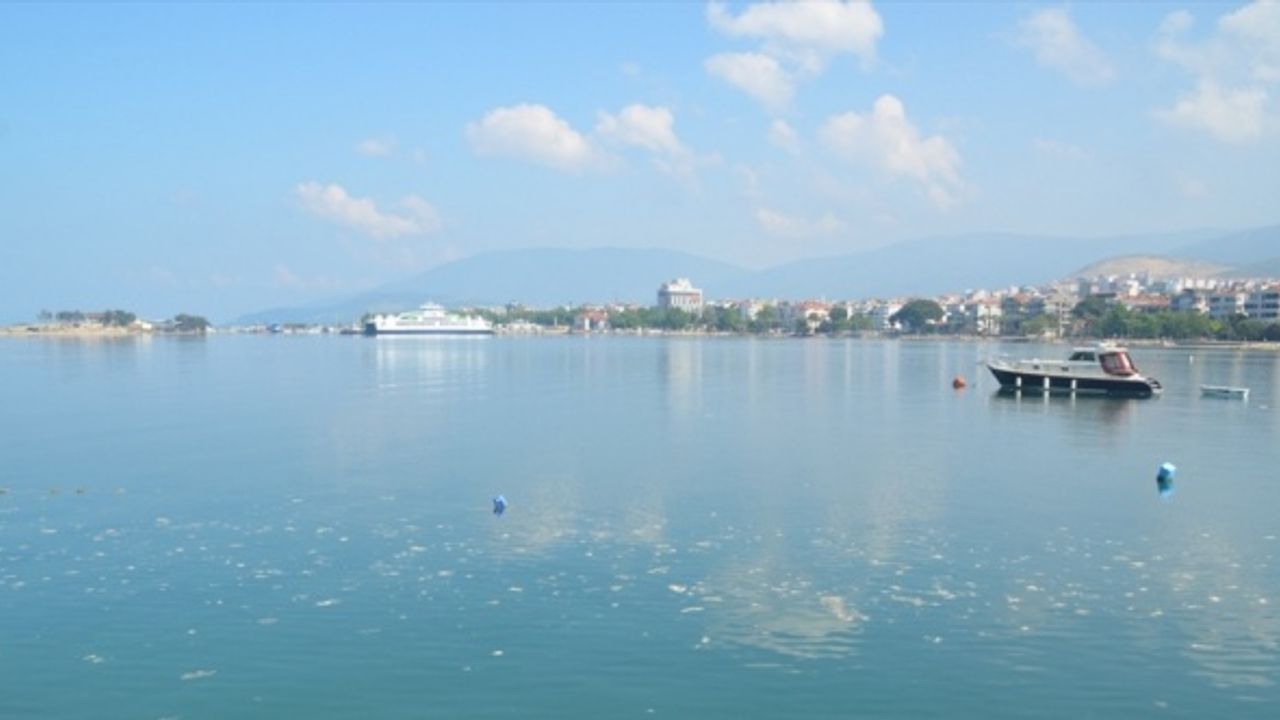 Balıkesir'in Güney Marmara sahilini kaplayan deniz salyası rüzgarın etkisiyle dağılmaya başladı