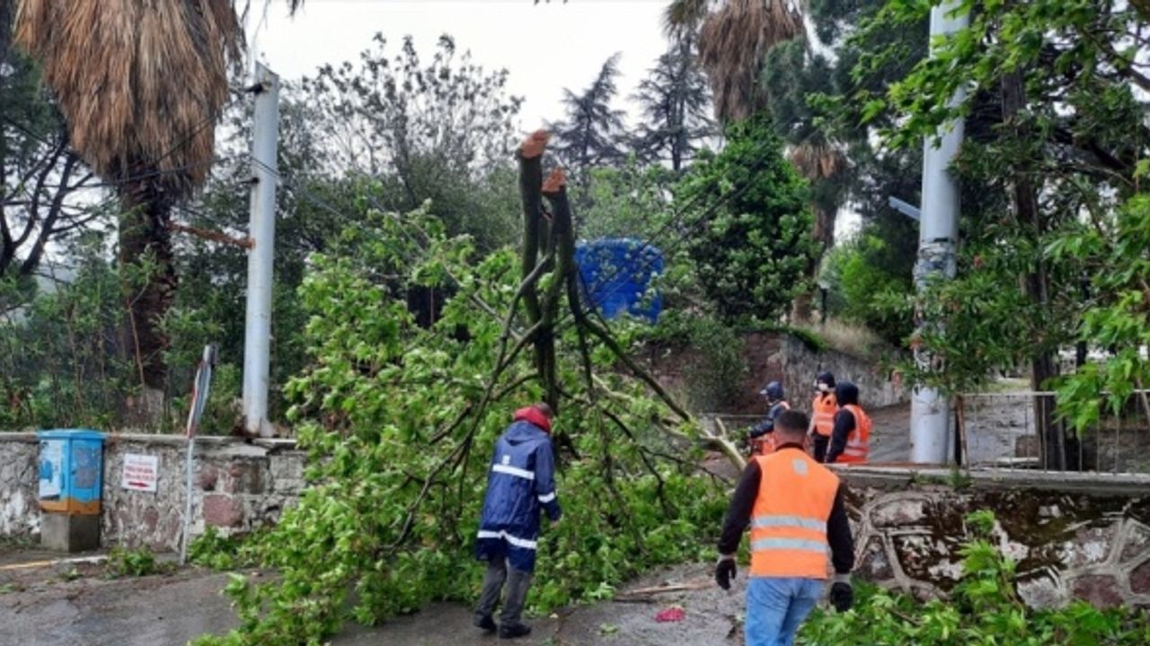 Ayvalık'ta etkili olan fırtına nedeniyle kıyıdaki bazı tekneler battı