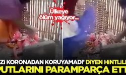'Bizi koronadan koruyamadılar' diyen Hintliler putları paramparça etti