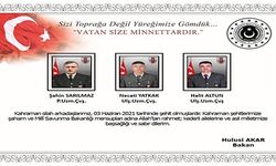 Milli Savunma Bakanı Akar'dan şehit askerler için taziye mesajı