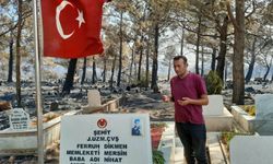 Tüyler diken diken oldu! Alevlerin içinde kalan Şehidin kabri ve Türk Bayrağı zarar dahi görmedi...