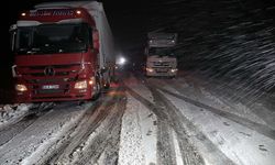 Kar ve tipi nedeniyle tırlar yolda kaldı