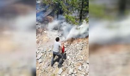 Makinistler treni durdurup yangını söndürdü