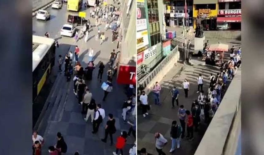 Metrelerce uzayan İETT otobüsü kuyruğu görenleri şaşkına çevirdi